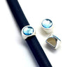 Zamak/Swarovski. Coin. 13mm. Silver-Aquamarine. Inn.10x5mm.
