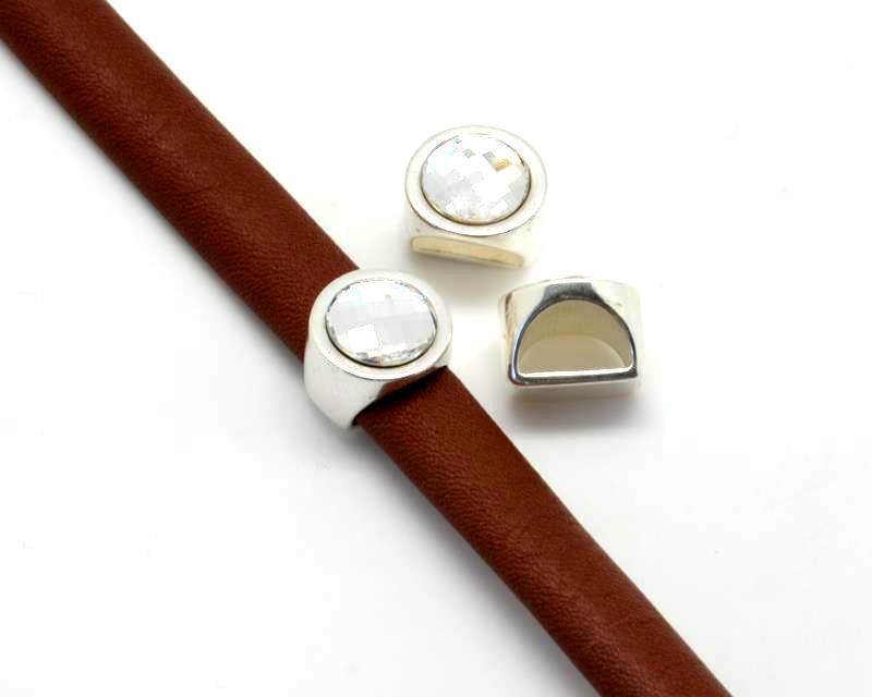 Zamak/Swarovski. Coin. 13mm. Silver-Crystal. Inn.10x5mm.
