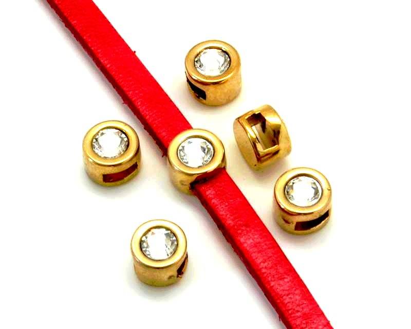 Zamak/Swarovski. Coin. 8mm. Gold-Crystal. Inn.5x2mm.