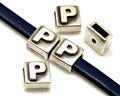Zamak. Square. 9mm. Letter P . Silver color. Inn.6x2.5mm.