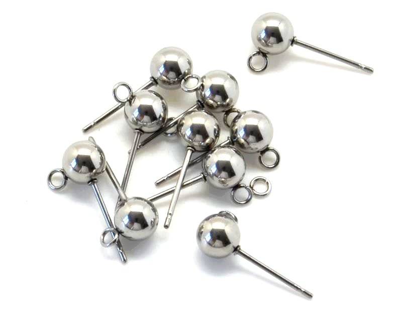 Stainless steel. Earring. Round. 6mm. Silver color.