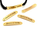 Zamak. Connector. 38x6.5mm. "Nunca es tarde". Gold Color.Inn.2.5mm.
