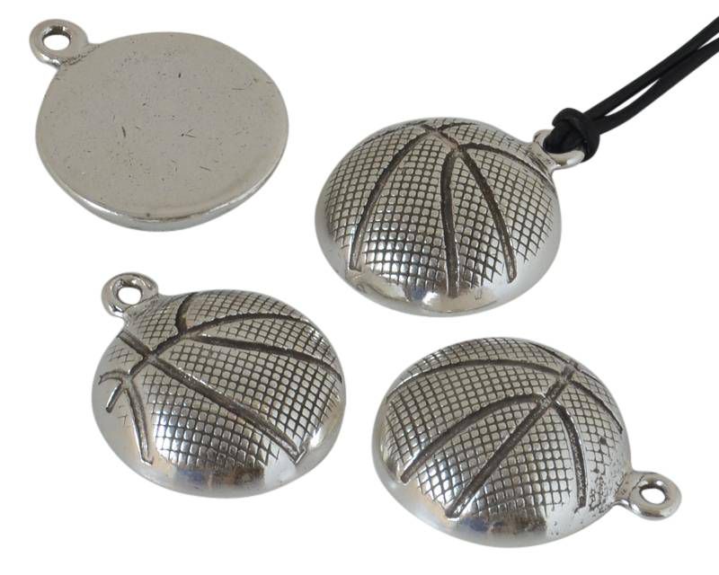 Zamak. Pendant. Half ball. Basketball. 26mm. Silver. Inn.2.3mm.