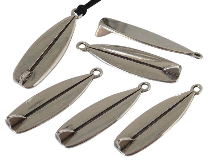 Zamak. Pendant. Sufboard. 53.5x15mm. Silver. Inn.2.5mm.