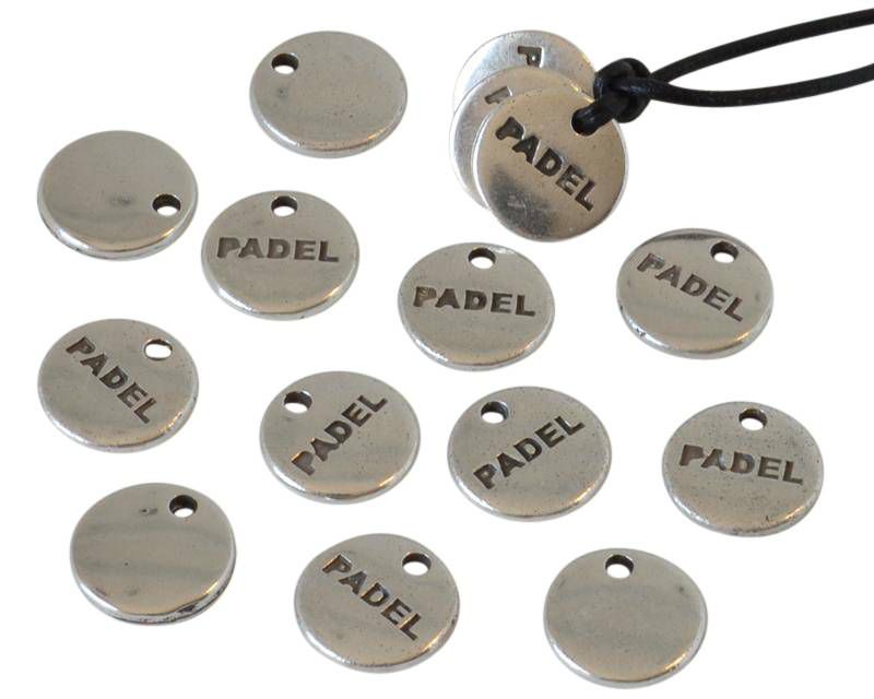Zamak. Pendant. Coin. Padel. 10mm. Silver. Inn.1.5mm.
