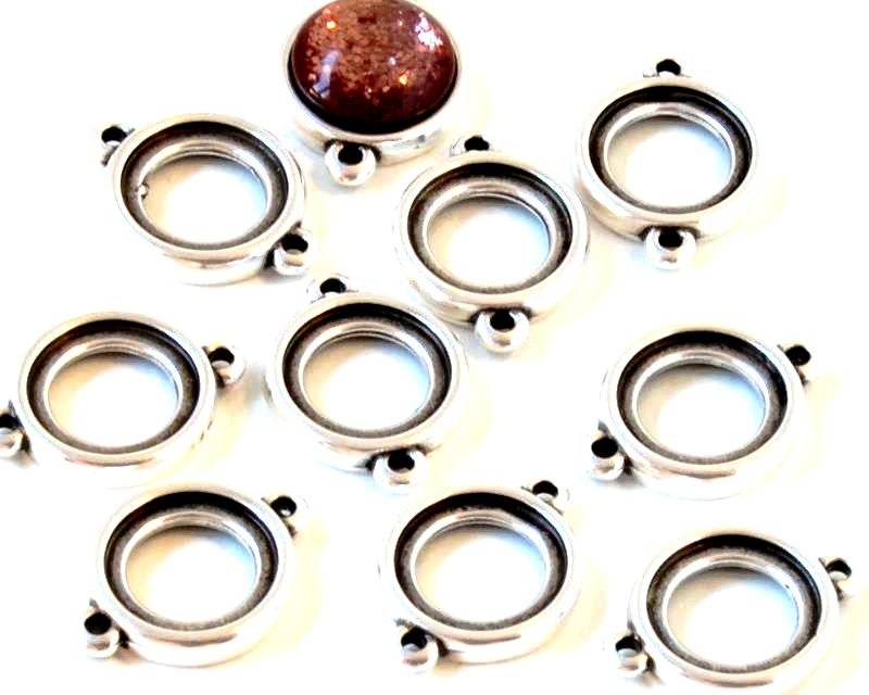 Zamak. Connector. 20x15mm. No hole. Inn. Stone 12mm. Silver.