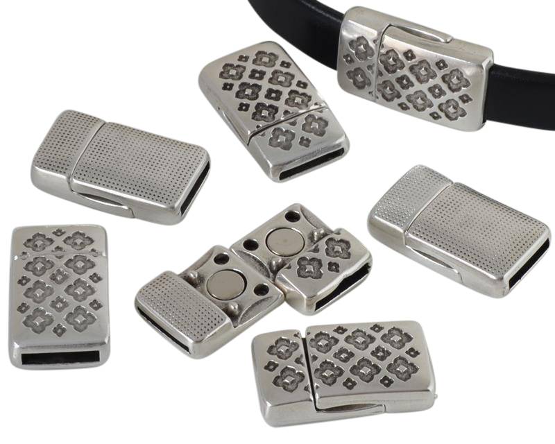 Zamak. Clasp. Flat. 23x13mm. Flowers. Silver. Inn.10x2mm.