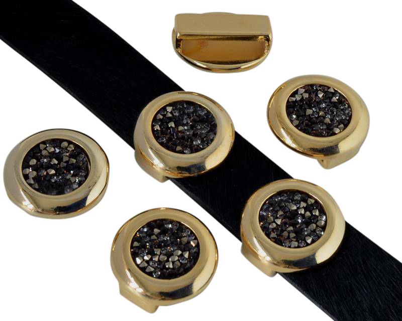 Zamak/swarovski rocks. Coin. 23.5mm. Gold-grey. Inn.20x2.5mm.