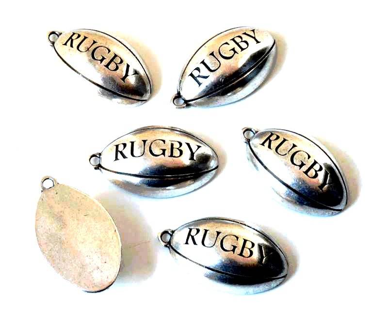 Zamak. Pendant. Ball. Rugby. 38x24x12mm. Silver. Inn.2.8mm.