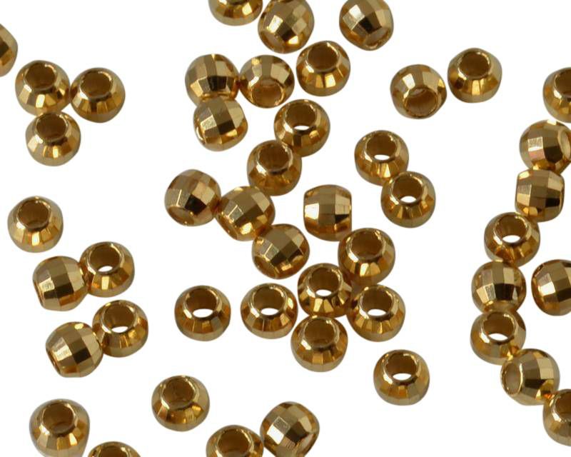 Brass. Round. Faceted. 3mm. Gold. Inn.1.5mm.