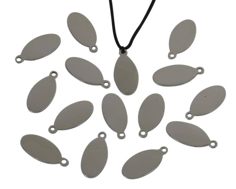 Stainless steel 304. Pendant. Oval. 8x18x1mm. Silver. Inn.1.5mm.