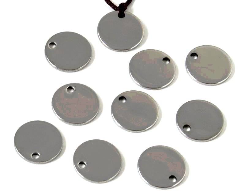 Stainless steel 304. Pendant. Coin. 10x10x1mm. Silver. Inn.0.8mm.