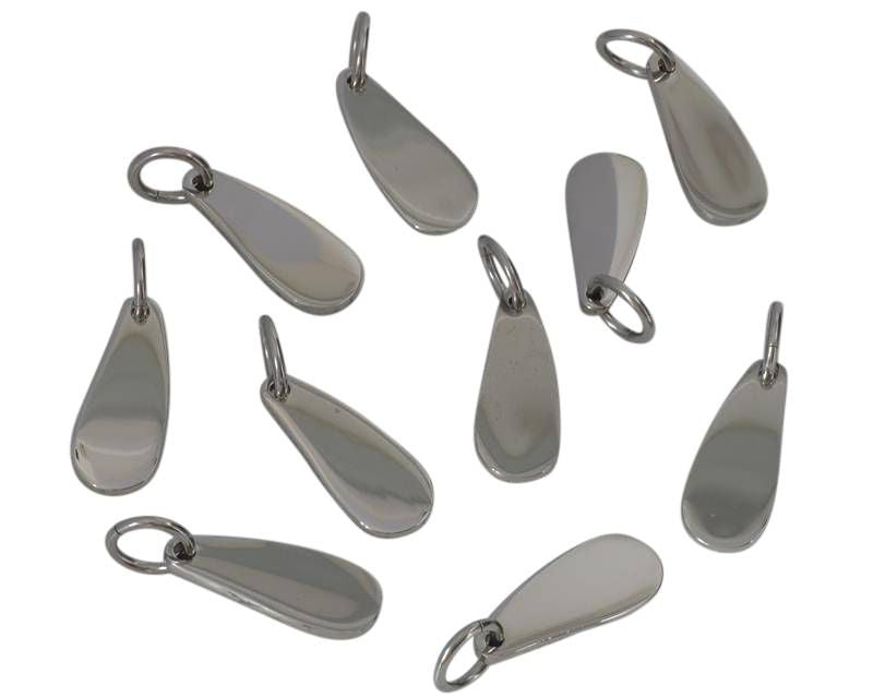 Stainless steel 304. Pendant. Teardrop. 10x25x2mm. Silver. Inn.7mm.