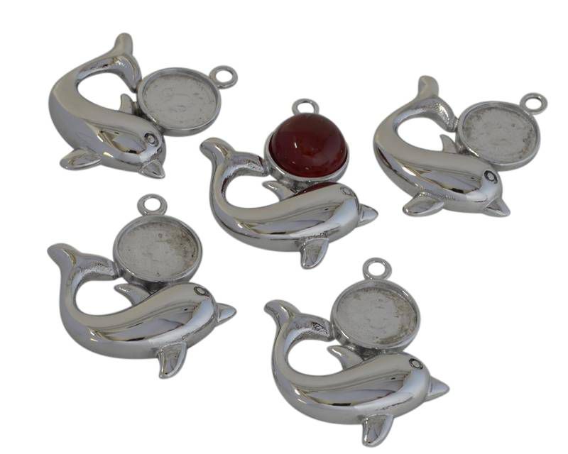 Stainless steel 304.Pendant.Dolphin.31x35x5mm.No Stone for 12mm.Inn2mm