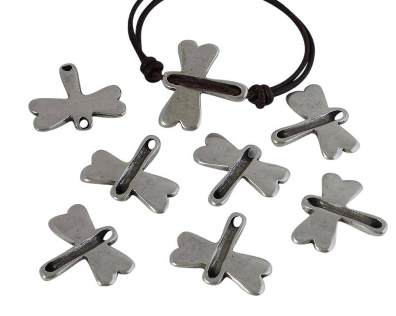 Zamak. Connector. Dragonfly. 27x29mm. Silver. Inn.2.8mm.