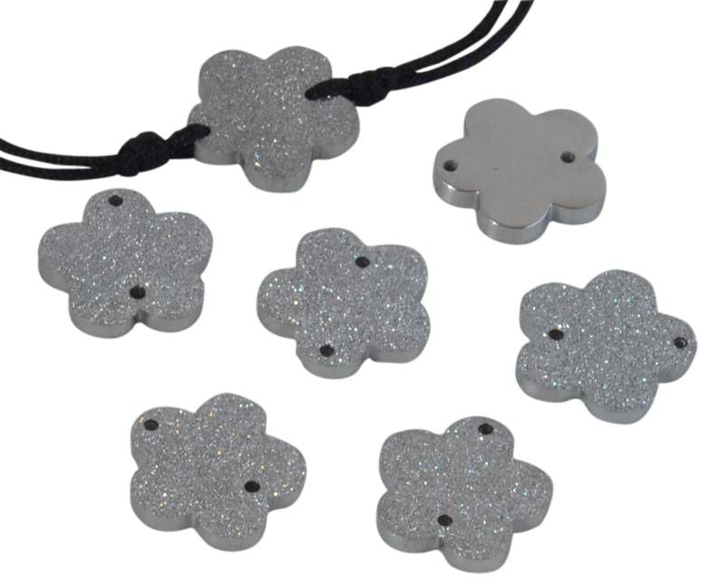 Stainless steel 304. Connector. Flower. 12x12x2mm. Silver. Inn.1mm.