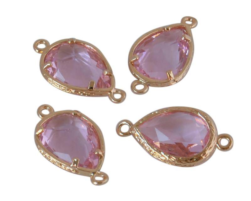 Brass/Cubic Zirconia.Connector.22x12x5mm.Light pink-Gold.Inn.1.2mm.Best Quality