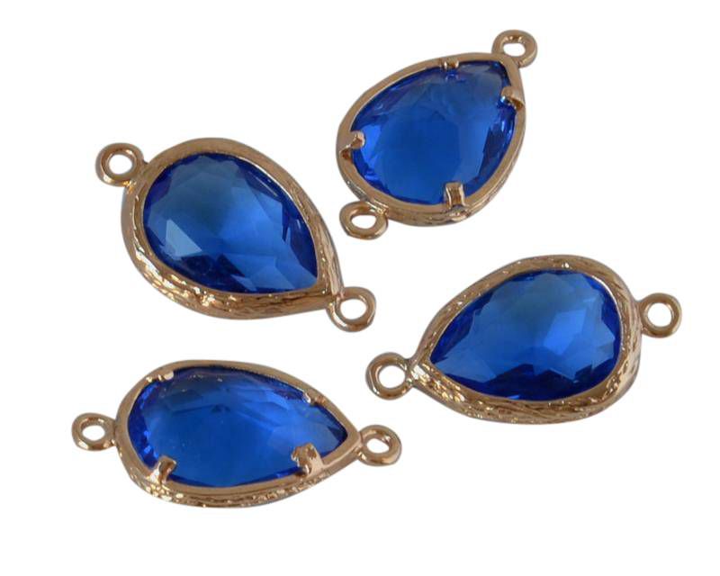 Brass/Cubic Zirconia.Connector.22x12x5mm.Blue-gold.Inn.1.2mm.Best Q.
