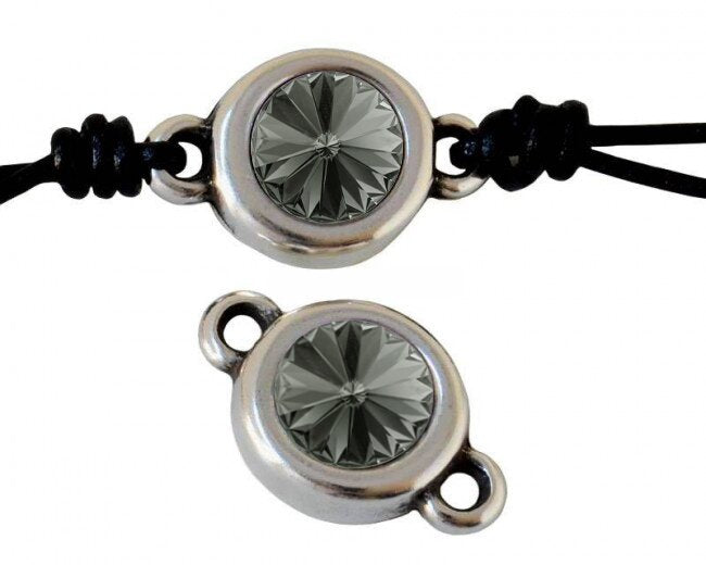 Zamak/SWAROVSKI connector. 20x12mm. Silver. Black Diamond