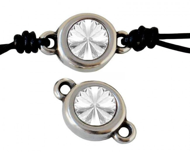 SWAROVSKI And Zamak Connector. 22x12mm Coin. Silver-Tanzanite. Inn.3mm