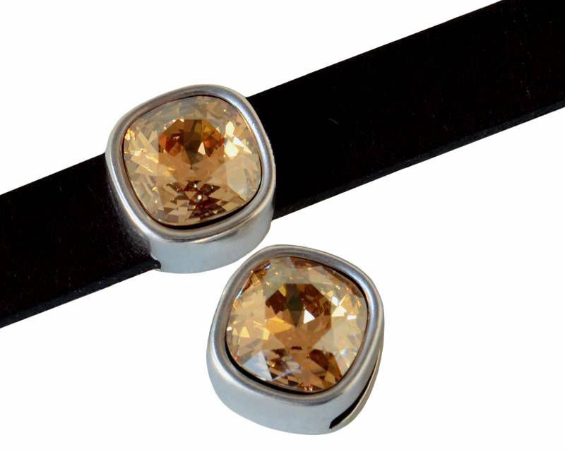 Zamak/SWAROVSKI slider. Square. 13x13mm. Silver. Golden Shadow. Inn.10x2.5mm