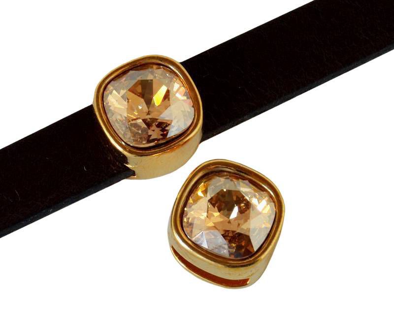 Zamak/SWAROVSKI slider. Square. 13x13mm. Gold. Golden Shadow. Inn.10x2.5mm