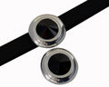 Slider Zamak/Swarovski. Coin. 20mm. Silver-Jet. Inn.10x3mm.