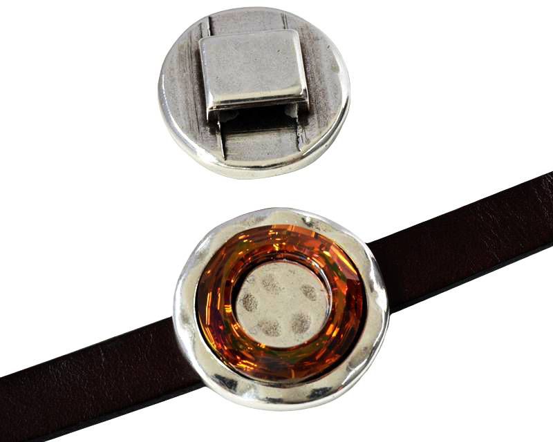 Slider Zamak/Swarovski. Coin. 25mm. Silver-Copper. Inn.10x3mm.