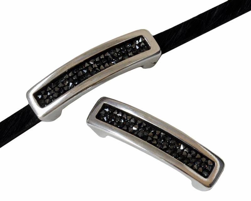 Slider Zamak/SWAROVSKI Ultra fine Rocks. 34x8mm. Silver-METSI. Inn.2x2.5mm