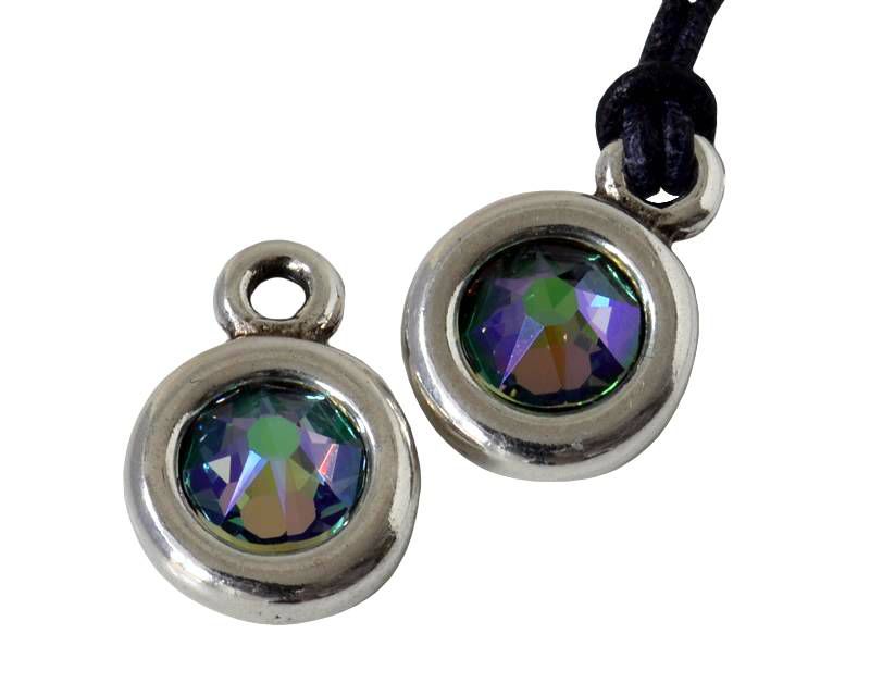 Zamak/SWAROVSKI Pendant. 17x11mm Coin. Silver-Paradise Shine. Inn.2mm