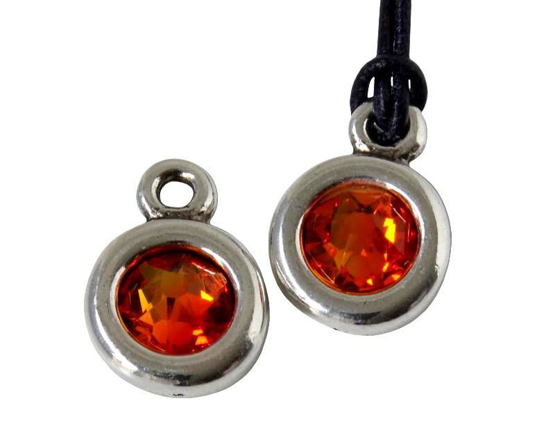 Zamak/SWAROVSKI Pendant. 17x11mm Coin. Silver-Fire Opal. Inn.2mm