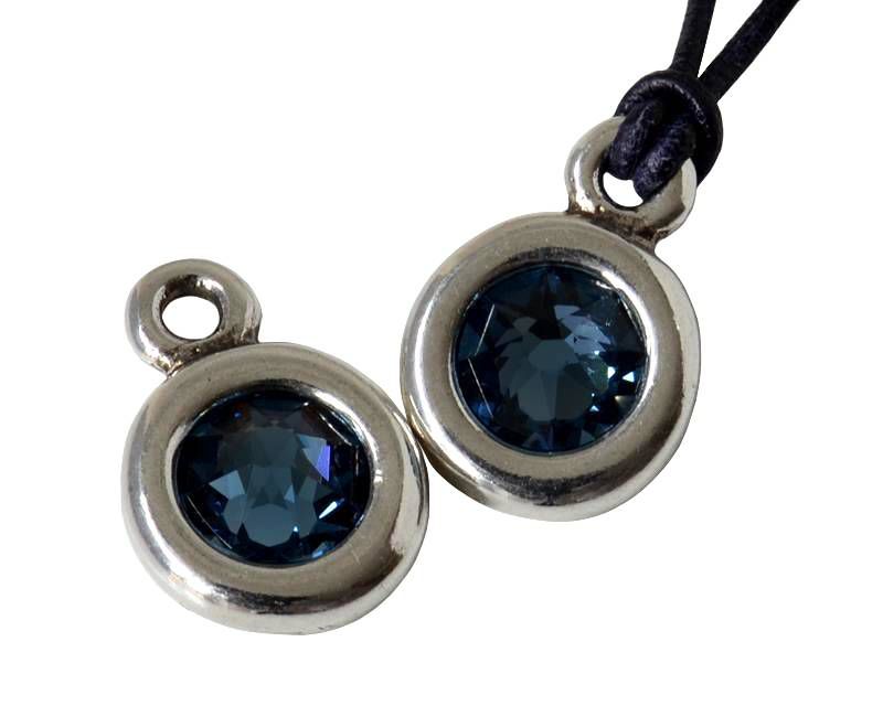 Zamak/SWAROVSKI Pendant. 17x11mm Coin. Silver-Denim Blue. Inn.2mm