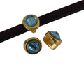 SWAROVSKI and Zamak Slider. 6x4mm coin. Gold-Aquamarine. Inn.3x2mm