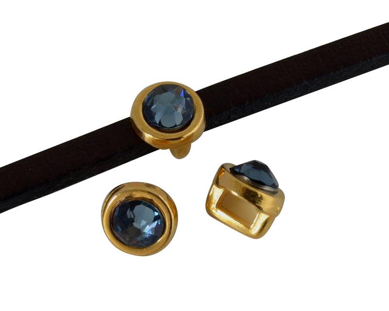 SWAROVSKI and Zamak Slider. 6x4mm coin. Gold-Denim Blue. Inn.3x2mm