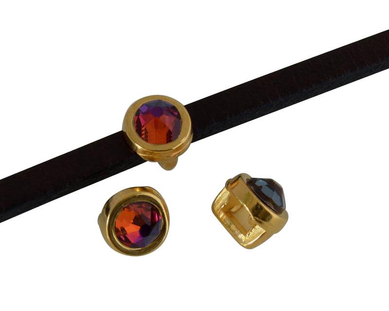 SWAROVSKI and Zamak Slider. 6x4mm coin. Gold-Volcano. Inn.3x2mm