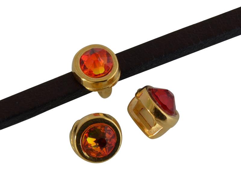 SWAROVSKI and Zamak Slider. 6x4mm coin. Gold-Fireopal. Inn.3x2mm