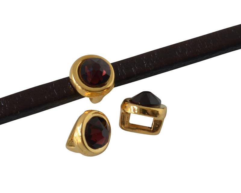 SWAROVSKI and Zamak Slider. 6x4mm coin. Gold-Burgundy. Inn.3x2mm