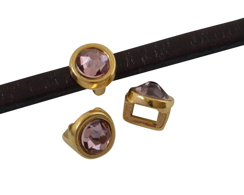 SWAROVSKI and Zamak Slider. 6x4mm coin. Gold-AntiquePink. Inn.3x2mm