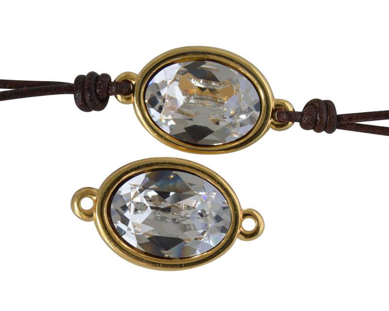 SWAROVSKI and Zamak connector. 22x13mm Oval. Gold-Crystal. Inn.2mm