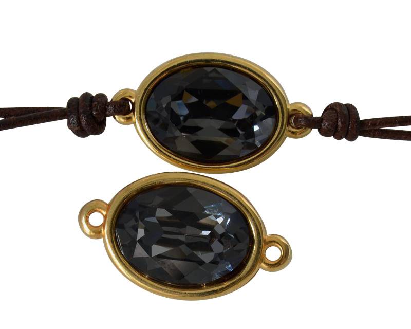 SWAROVSKI and Zamak connector. 22x13mm Oval. Gold-Gold Night. Inn.2mm