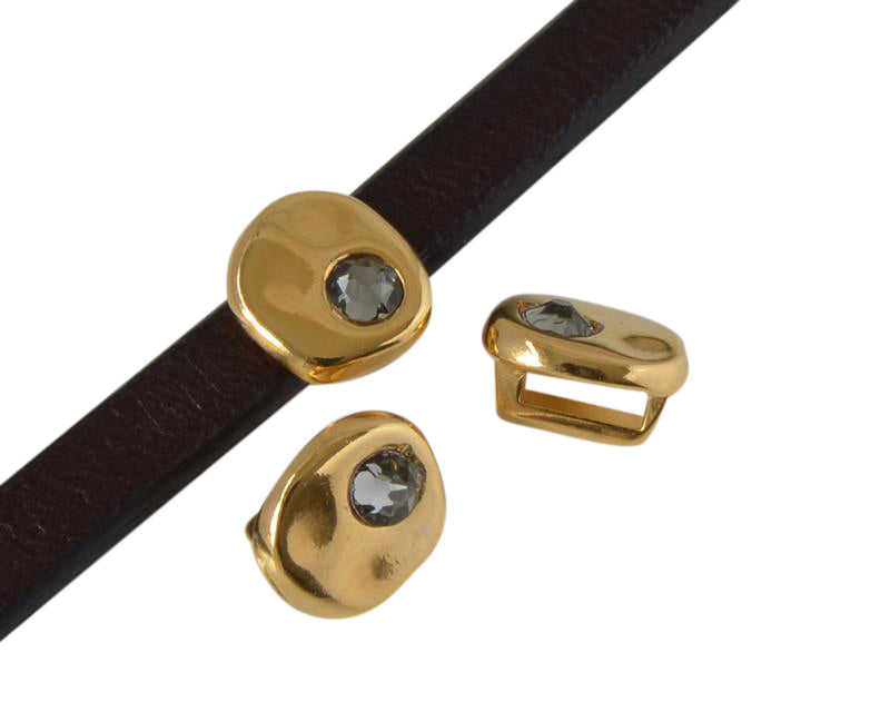 Metal and SWAROVSKI bead Brass slider coin 8.3x8x8mm. Gold-Black Diamond. Inn.5x2.5mm