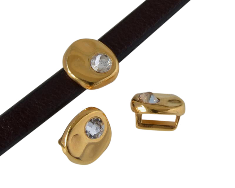 Metal and SWAROVSKI bead Brass slider coin 8.3x8x8mm. Gold-Crystal. Inn.5x2.5mm