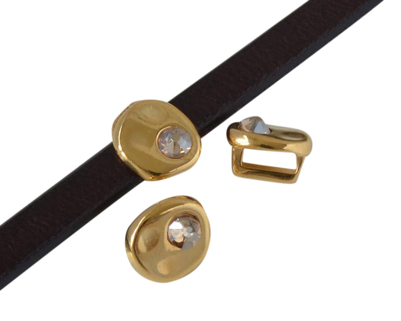 Metal and SWAROVSKI bead Brass slider coin 8.3x8x8mm. Gold-Golden Shadow. Inn.5x2.5mm