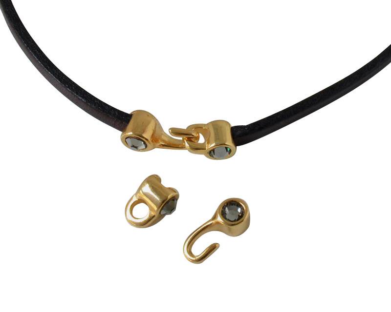 SWAROVSKI clasp 11x4.5mm with end cap coin. Gold-Black Diamond. Inn.3x2mm