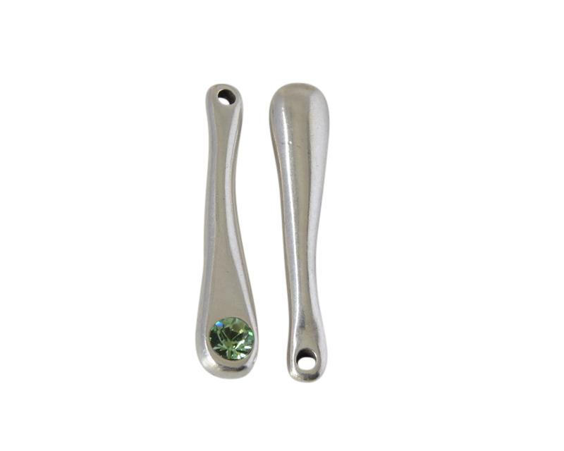 SWAROVSKI and Zamak pendant. 31x6mm. Silver-Peridot. Inn.1.3mm
