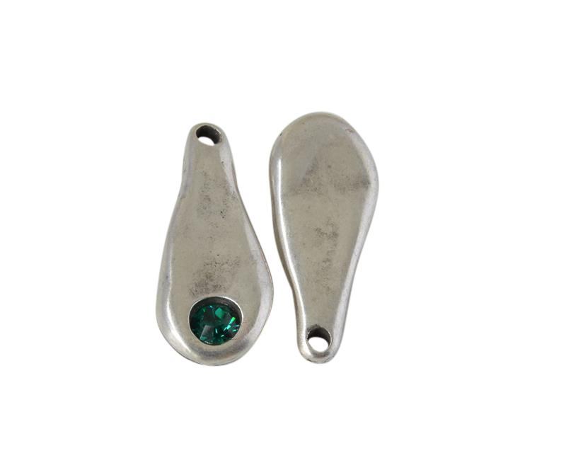 SWAROVSKI and Zamak pendant. 23.5x10mm. Silver-Emerald. Inn.1.5mm