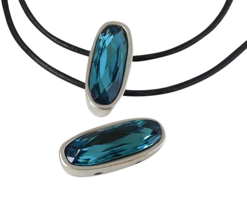 SWAROVSKI and Zamak slider. 30x13mm. Two holes. Silver-Indicolite. Inn.2.2mm