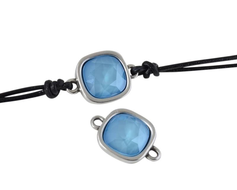 SWAROVSKI and Zamak connector. 13x19mm. Silver-Summer Blue. Inn.1.3mm