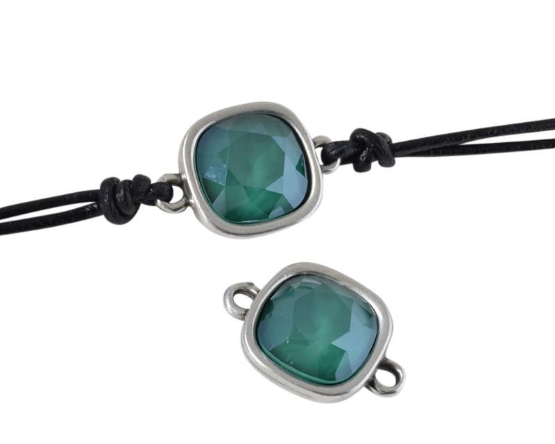 SWAROVSKI and Zamak connector. 13x19mm. Silver-Royal Green. Inn.1.3mm