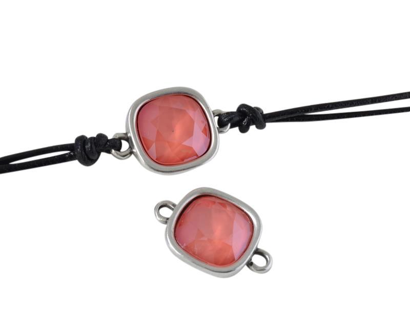 SWAROVSKI and Zamak connector. 13x19mm. Silver-Light Coral. Inn.1.3mm